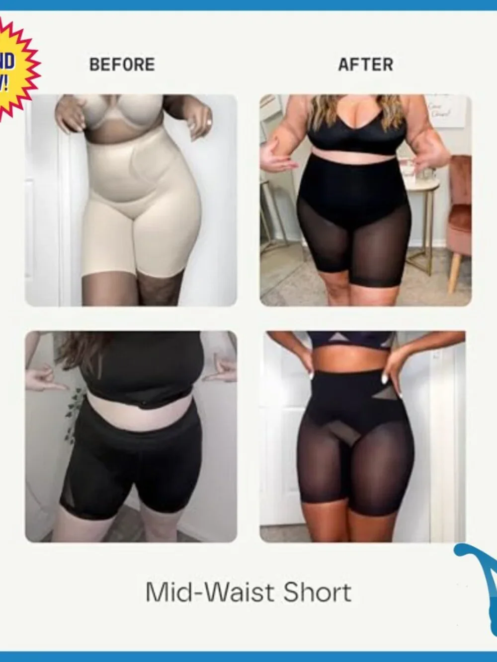 Mid-Waist Shapewear Shorts Tummy Control Body Shaper X-Large Cotton Nylon